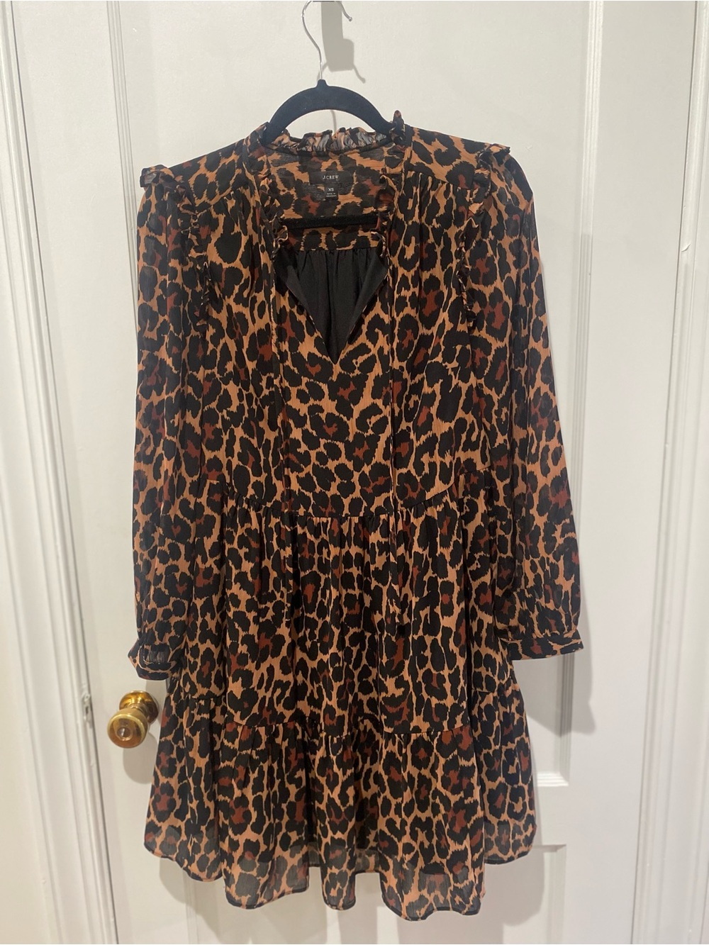 J. Crew Leopard Print Long Sleeve Tiered Dress - Brown & Black